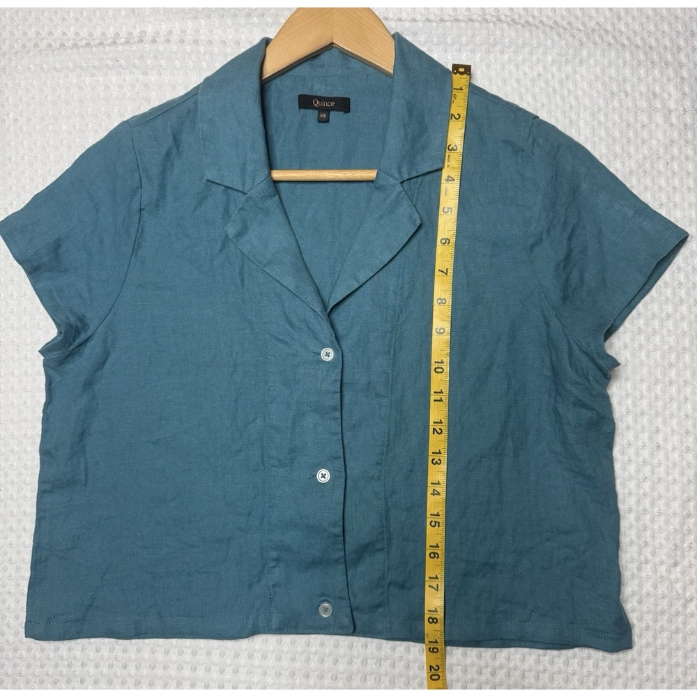 Quince Lot of 2 100% European Linen Short Sleeve Shirt XS Cropped Teal & Tan - Picture 8 of 10